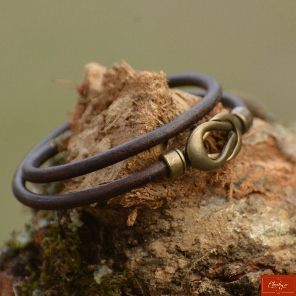 Leather Cord Bracelet Magnetic Infinity Clasp Brown Minimalist Unisex 6.5"(218)
